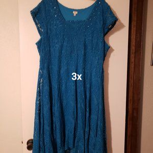 Reba woman plus size 3X teal lace dress